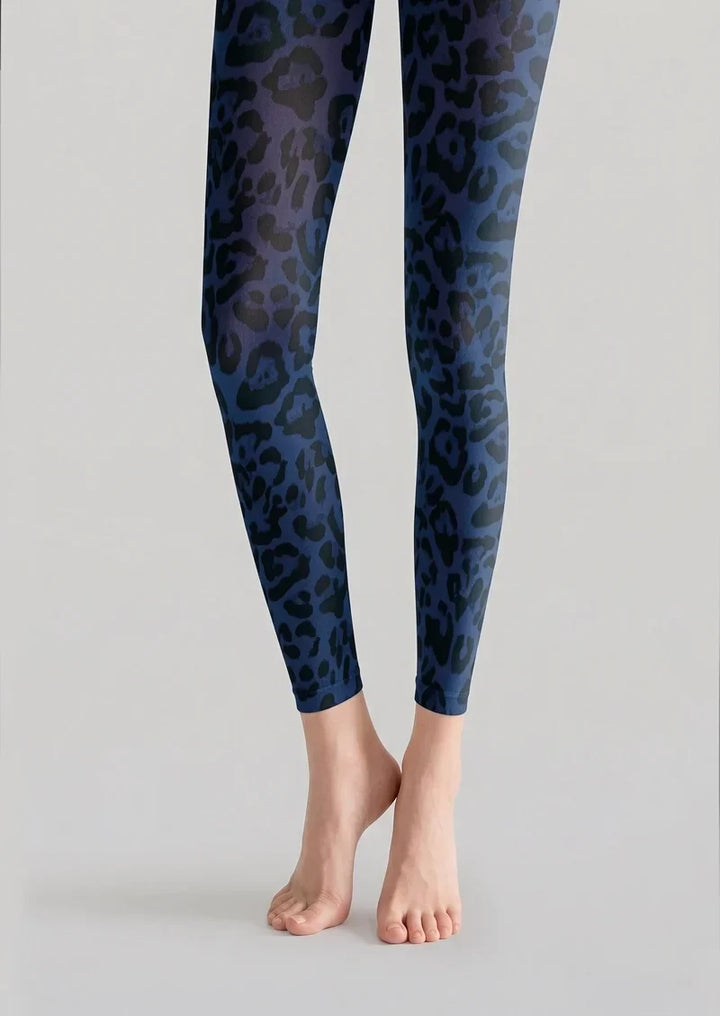 Blue Leopard Footless Tights Hosiery Pantyhose