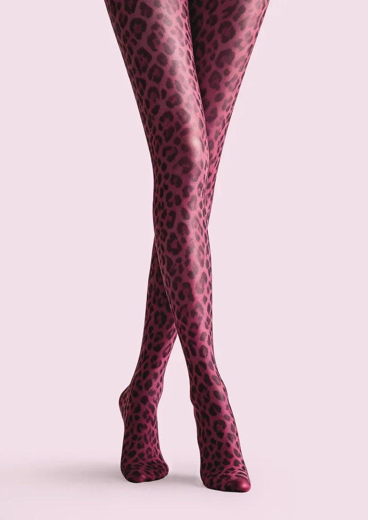 Women Crimson Panther Leopard Animal Print Art Tights Pantyhose