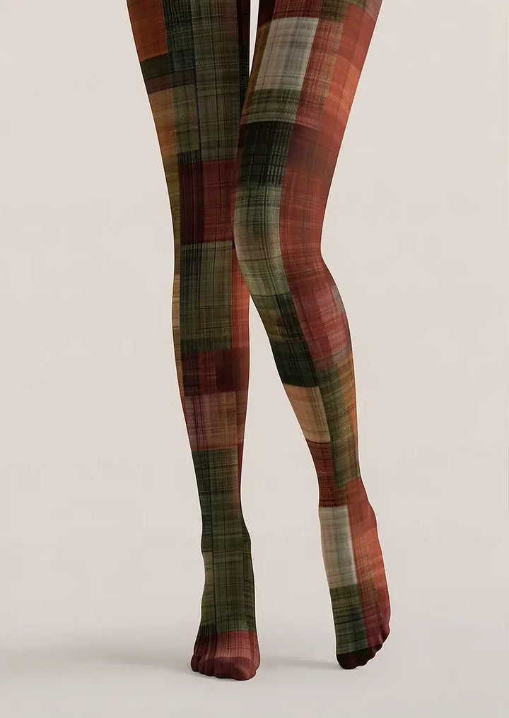 Women Vintage Weave Check Patterned Tights Hosiery Pantyhose