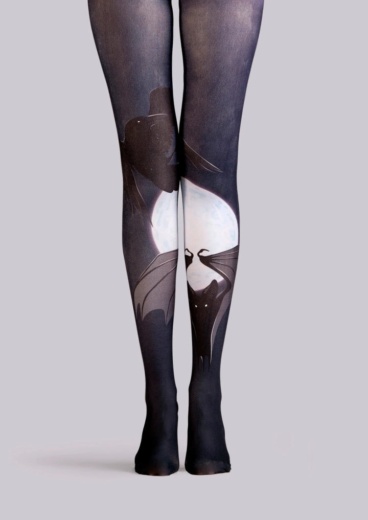 Women Street Art Moon Bat Animal Dark Chic Tights Pantyhose