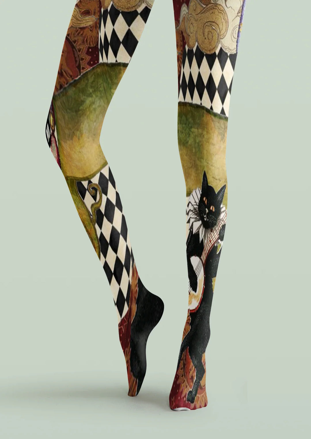 Women Vintage Cat Collage Cute Animal Print Tights Pantyhose