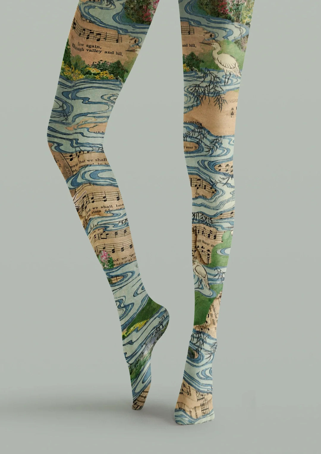 Women Beige Crane Melody Patterned Tights Hosiery Pantyhose
