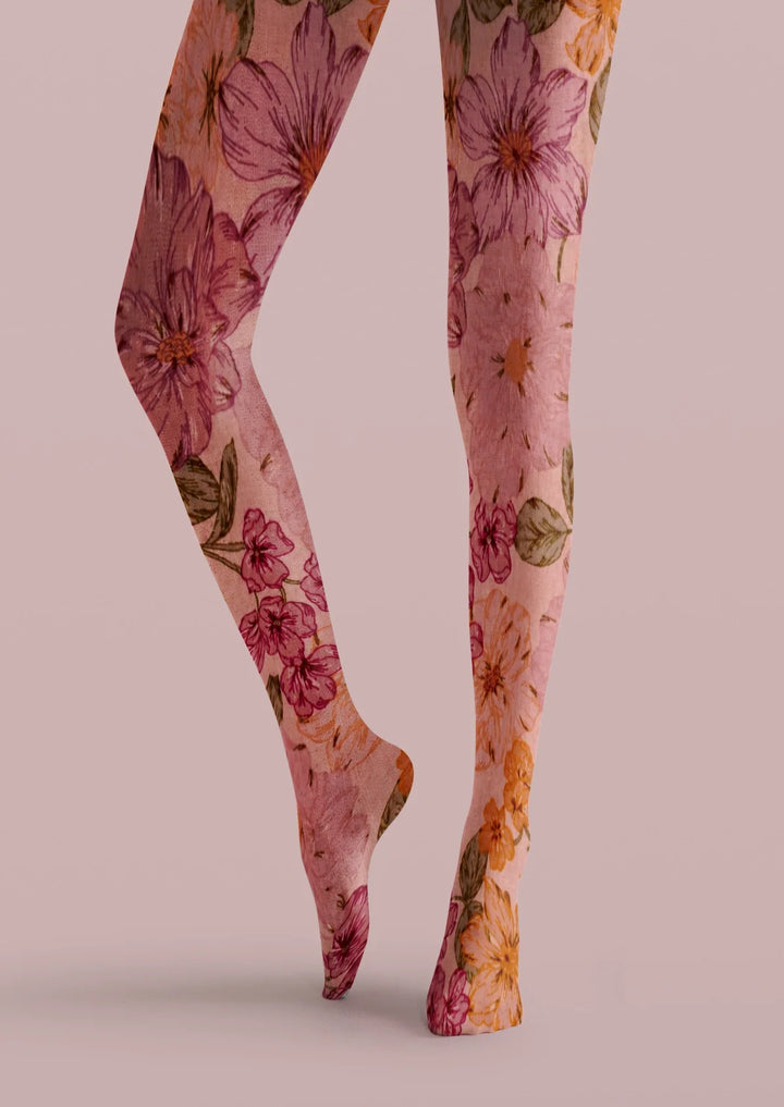 Women Pink Vintage Floral Print Tights and Hosiery Pantyhose