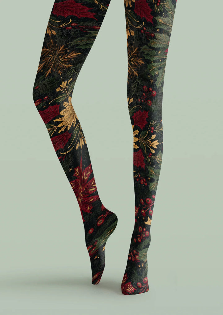 Black Holly Berry Tights Hosiery Pantyhose