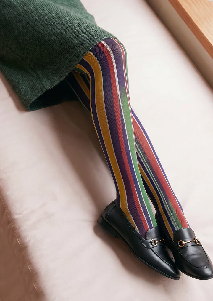 Multicolor Vertical Tights Hosiery Pantyhose