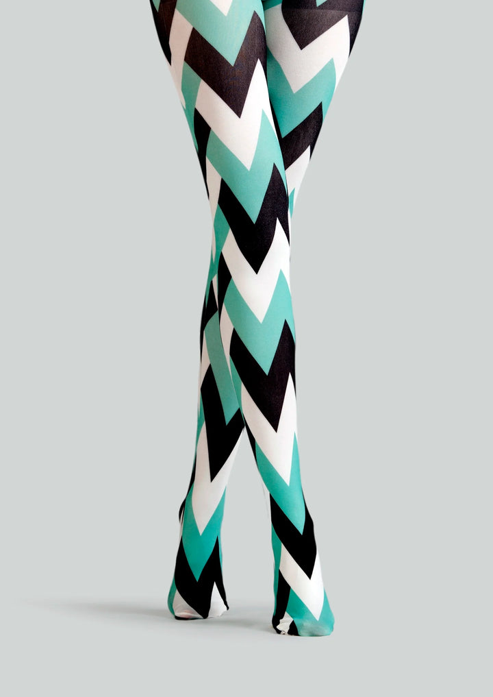 Women Tri-Hue Zigzag Chevron Pattern Print Tights Pantyhose