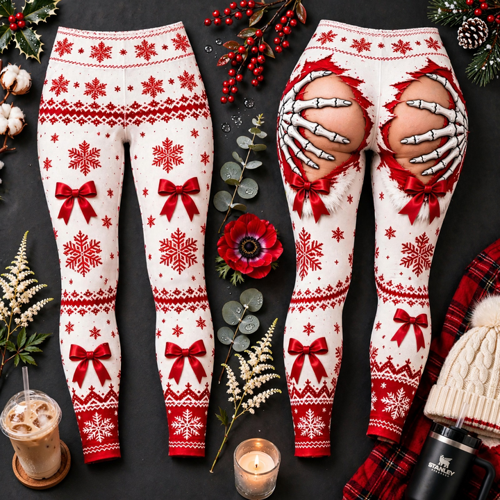 Christmas Skeleton Hand Leggings – Ripped Butt Illusion Gothic Pants