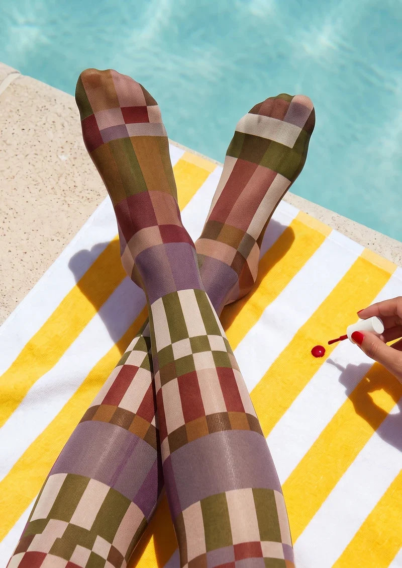 Retro Checkered Pattern Tights Hosiery Pantyhose
