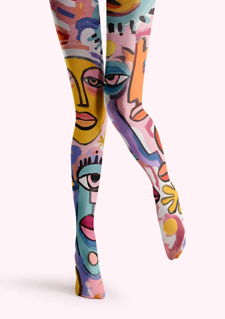 Women Abstract Art Picasso Form Print Tights Hosiery Pantyhose