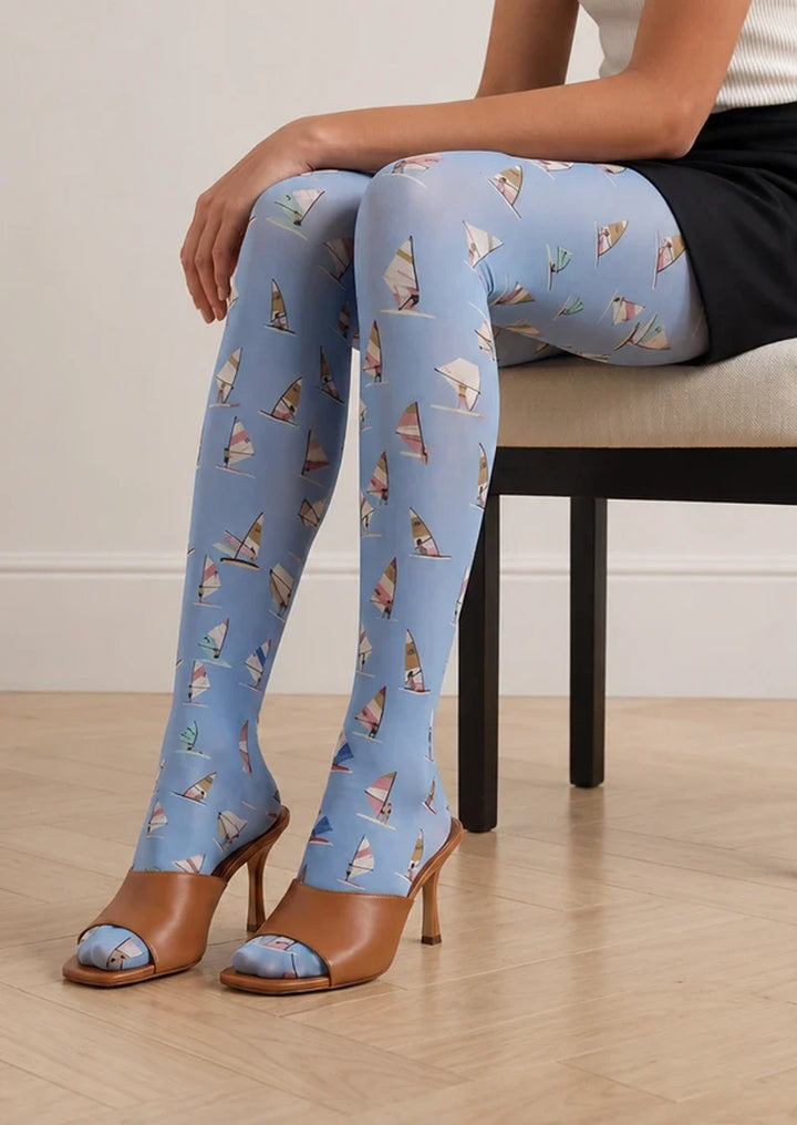 Blue Sailboat Tights Hosiery Pantyhose