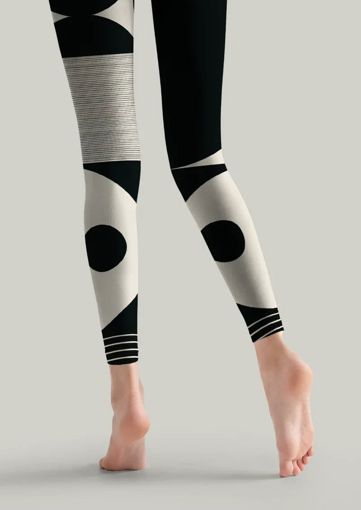 Black White Geometric Print Footless Tights Hosiery Pantyhose