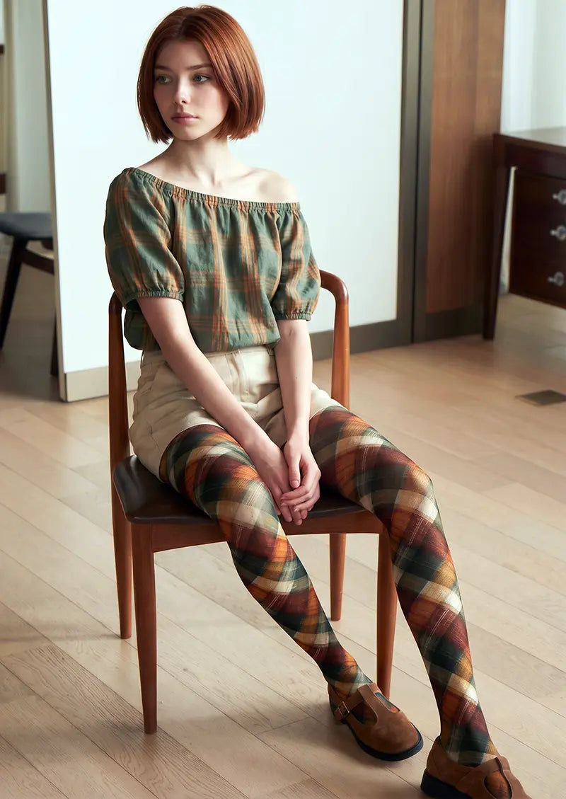 Women Autumn Plaid Graphic Print Tights and Hosiery Pantyhose