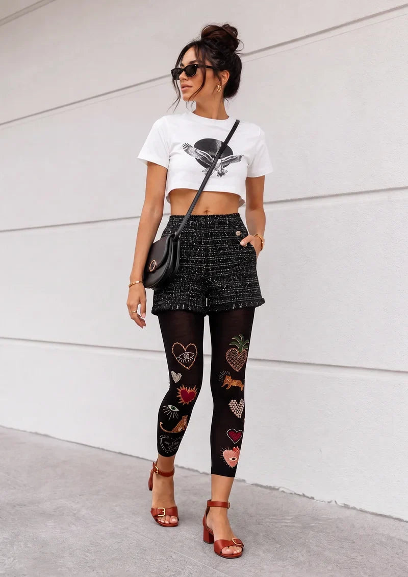 Fun Art Icon Stitch Footless Tights Hosiery Pantyhose