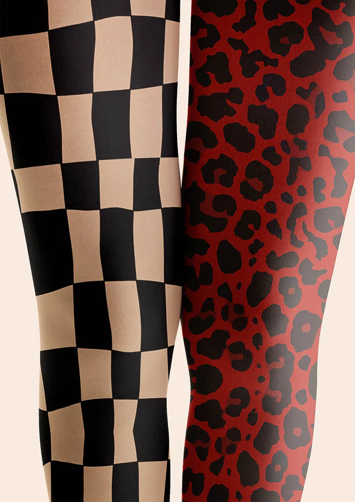Women Split Checker Geometric Pattern Art Tights Pantyhose