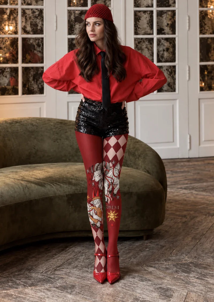 Women Celestial Ram Pattern Print Tights Hosiery Pantyhose