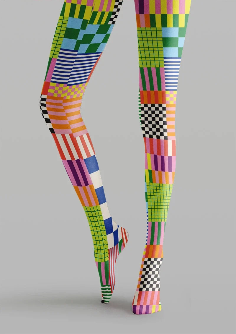 Women Colorful Geometric Shape Patterned Tights Pantyhose