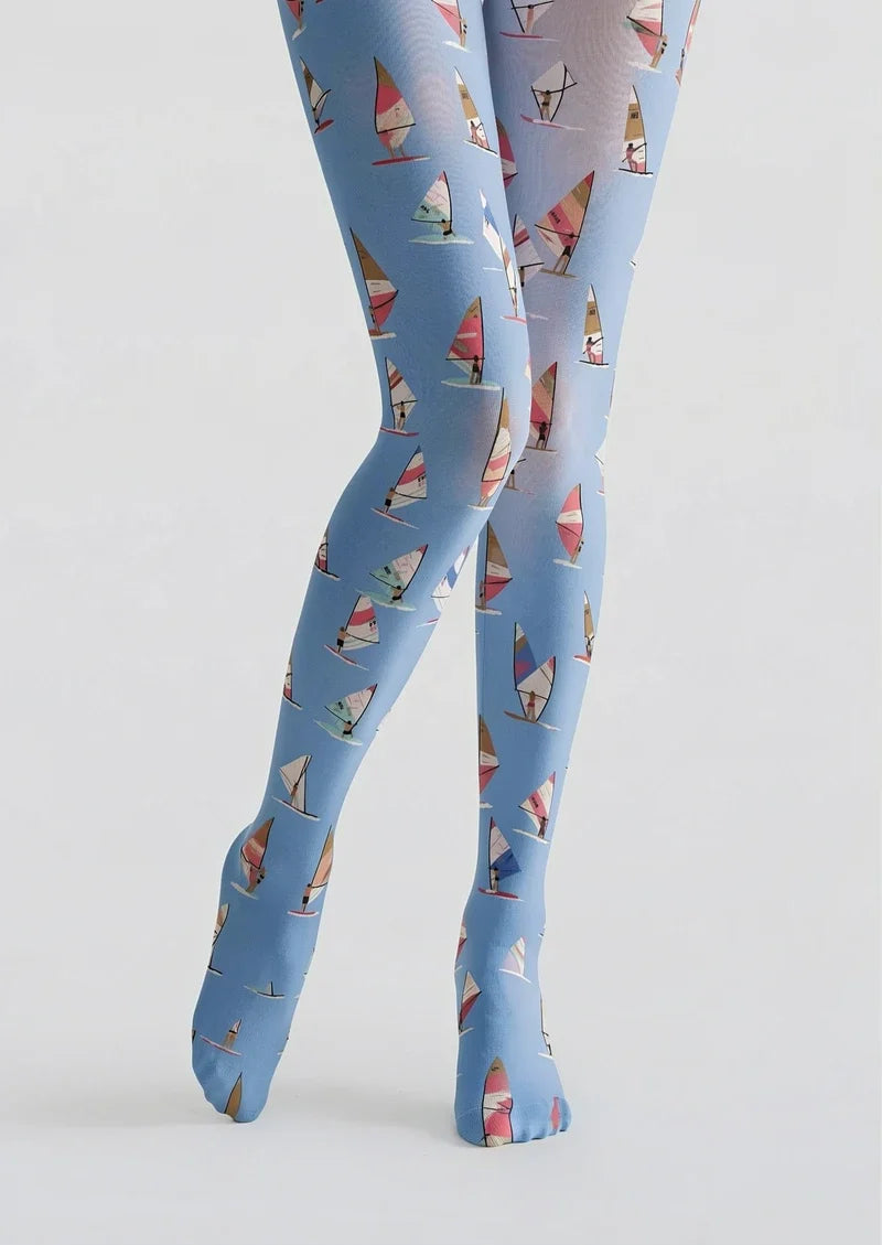Blue Sailboat Tights Hosiery Pantyhose