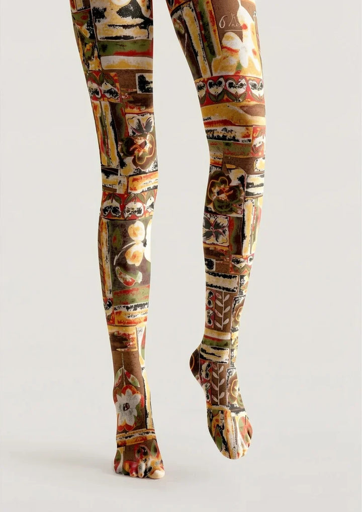 Women Nostalgic Stamps Graphic Print Tights Hosiery Pantyhose