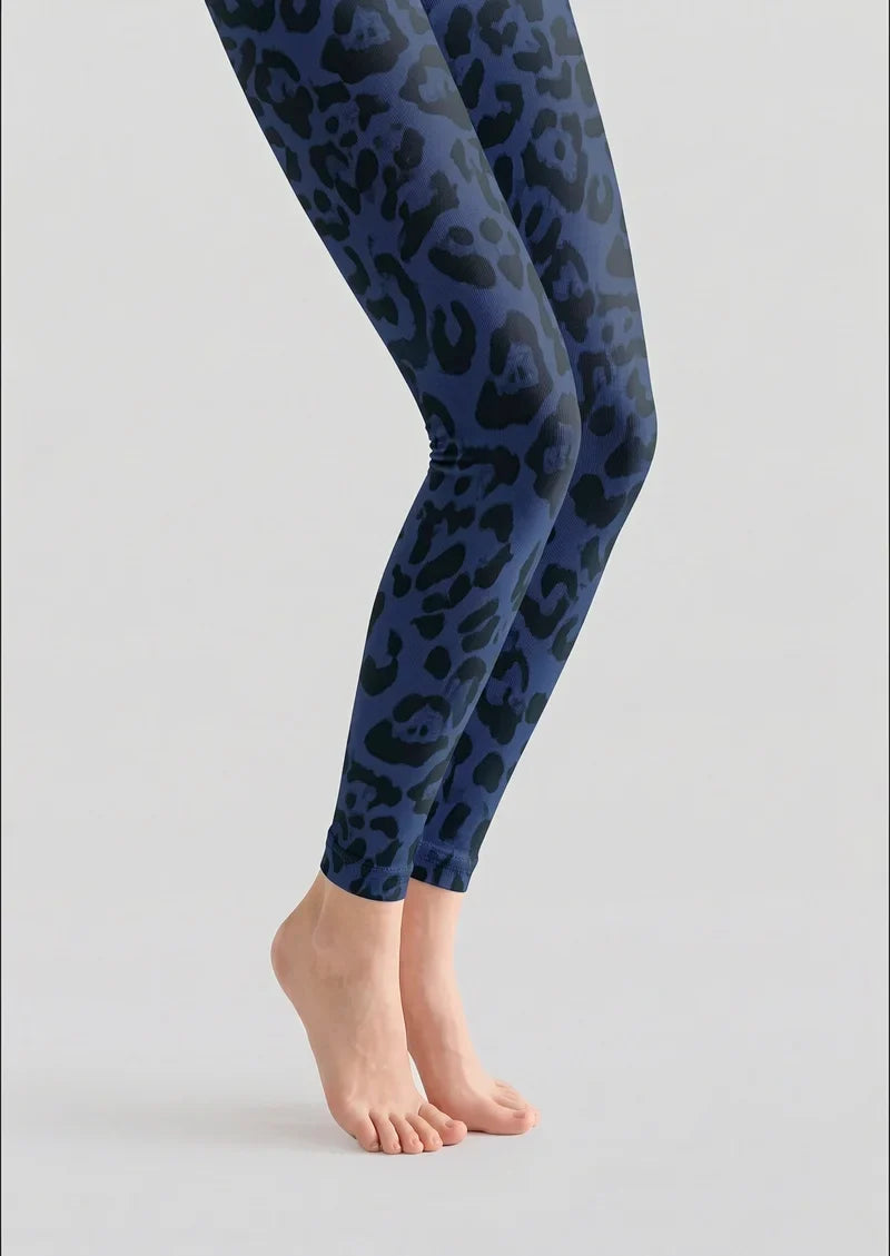 Blue Leopard Footless Tights Hosiery Pantyhose