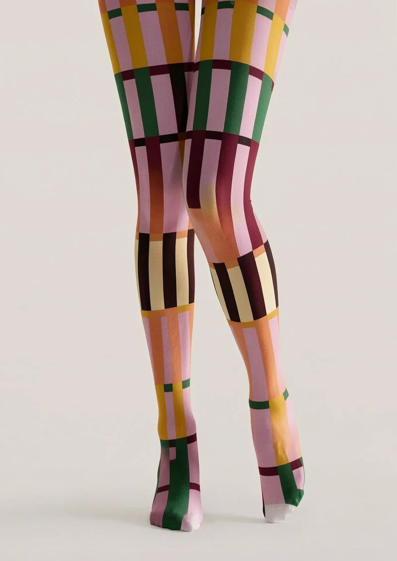 Warm Pink Mid Century Grid Tights Hosiery Pantyhose