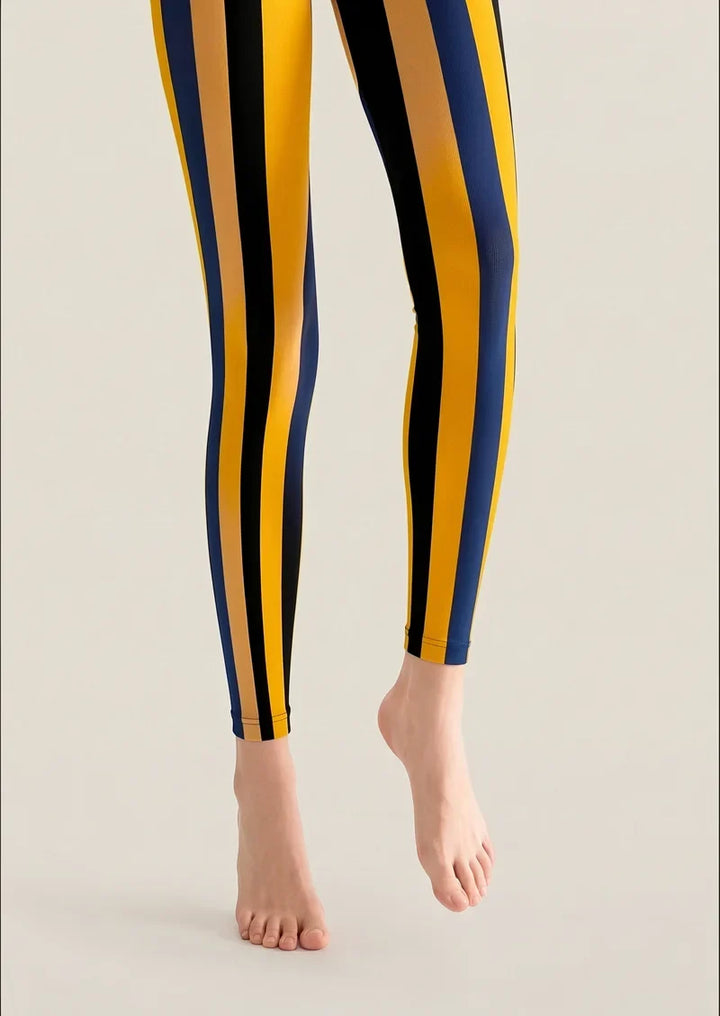 Women Modern Retro Striped Footless Tights Hosiery Pantyhose