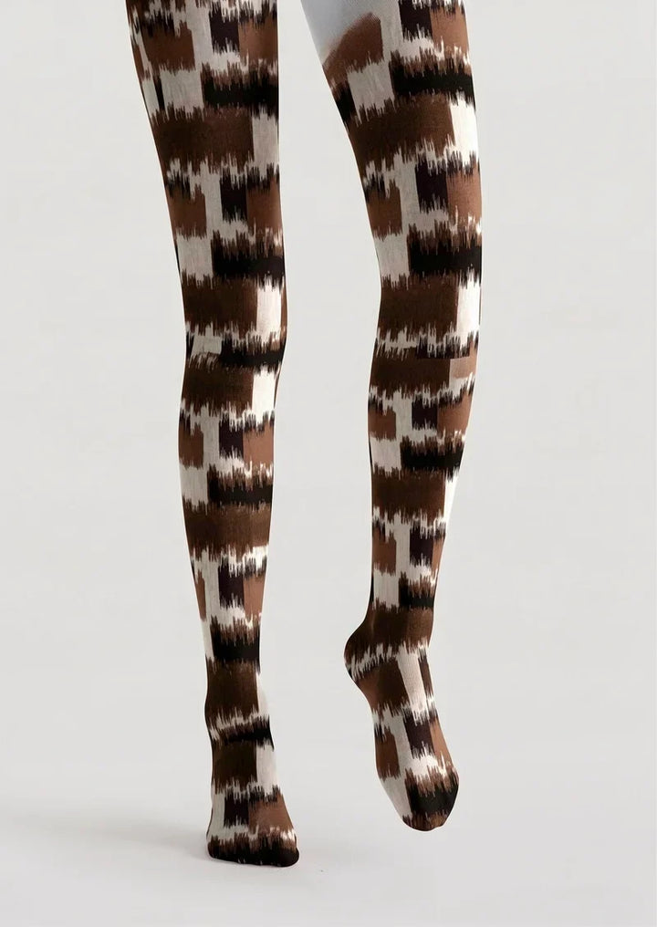 Women Vintage Brown Khaki Pattern Tights Hosiery Pantyhose