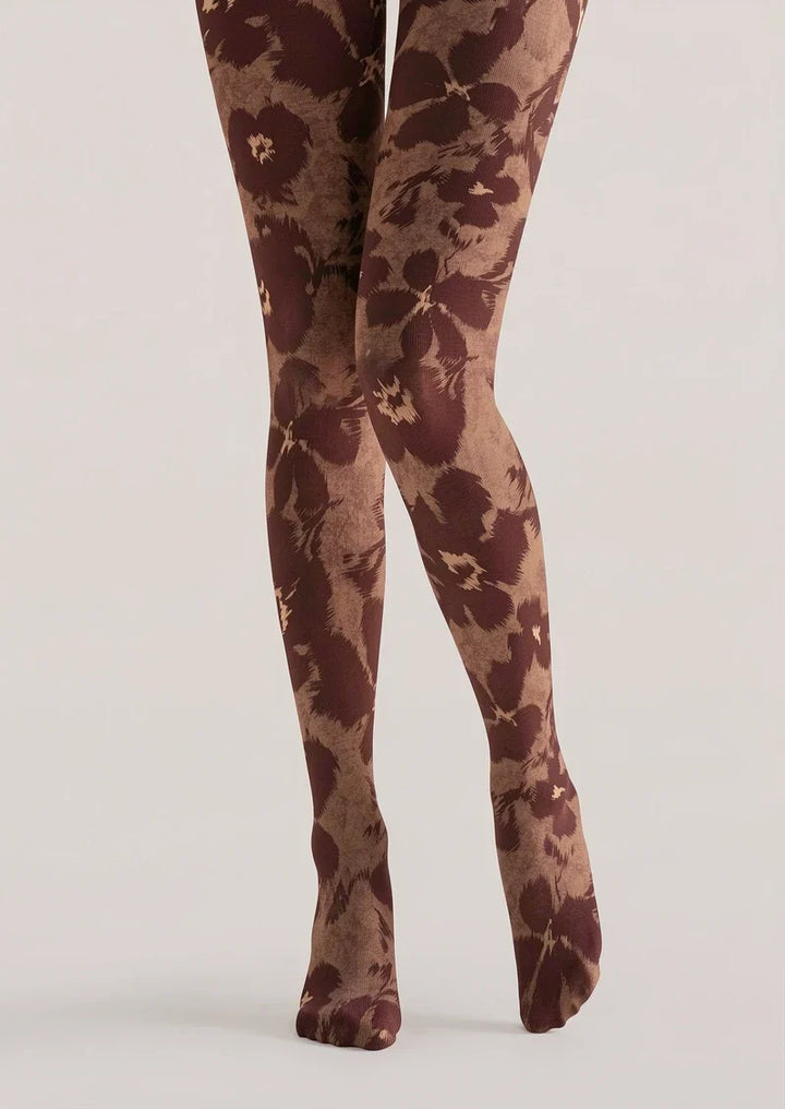 Vintage Burgundy Flora Tights Hosiery Pantyhose