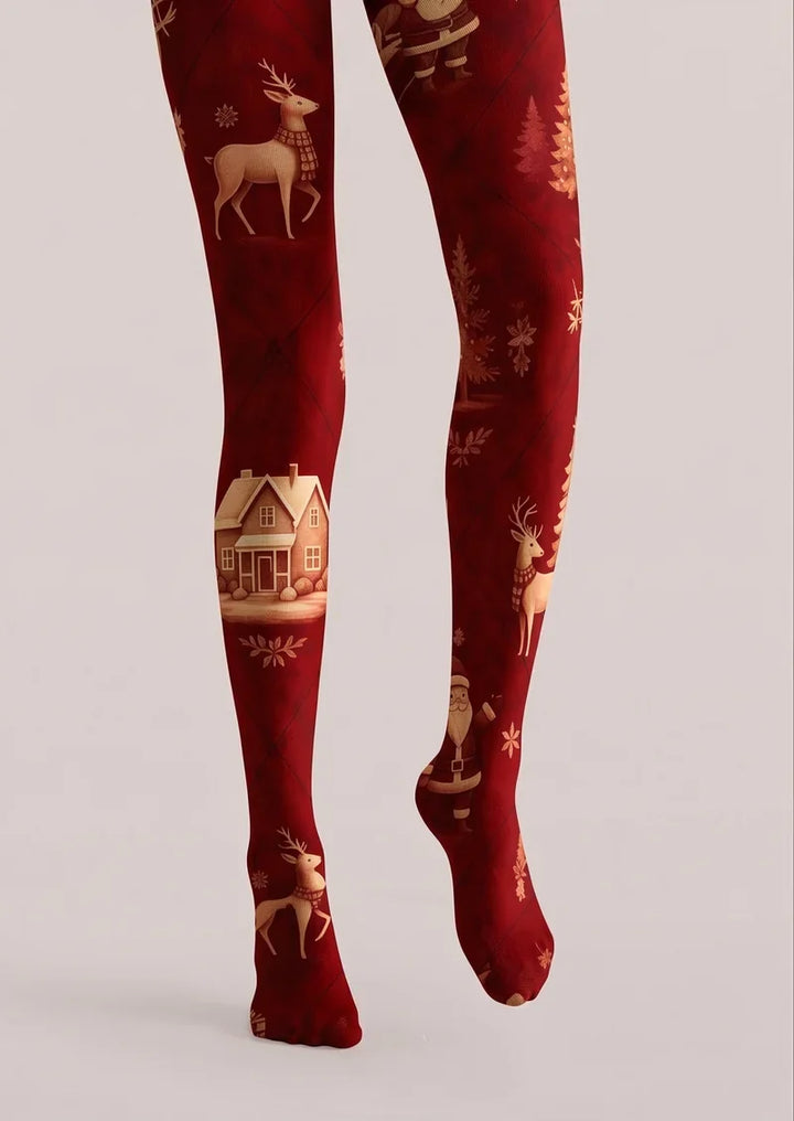 Reindeer Sleigh Night Tights Hosiery Pantyhose