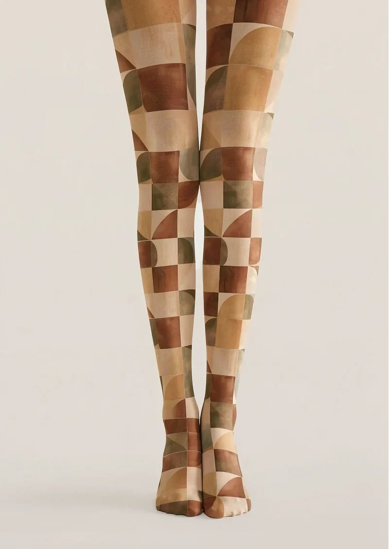 Caramel Grid Rhyme Tights Hosiery Pantyhose