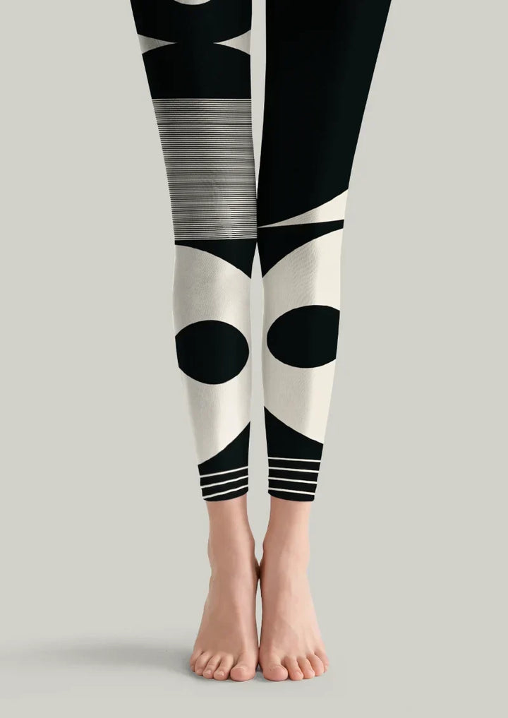 Black White Geometric Print Footless Tights Hosiery Pantyhose