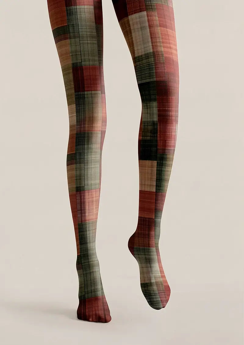 Women Vintage Weave Check Patterned Tights Hosiery Pantyhose
