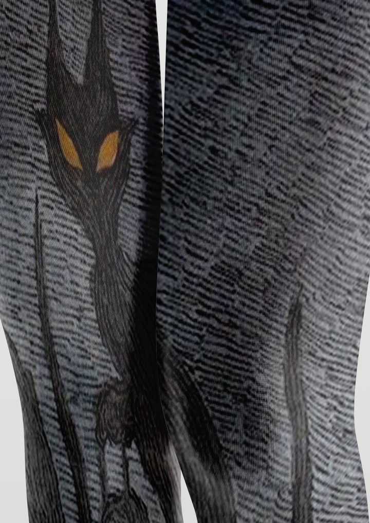Women Midnight Ghost Cat Graphic Print Tights Hosiery Pantyhose