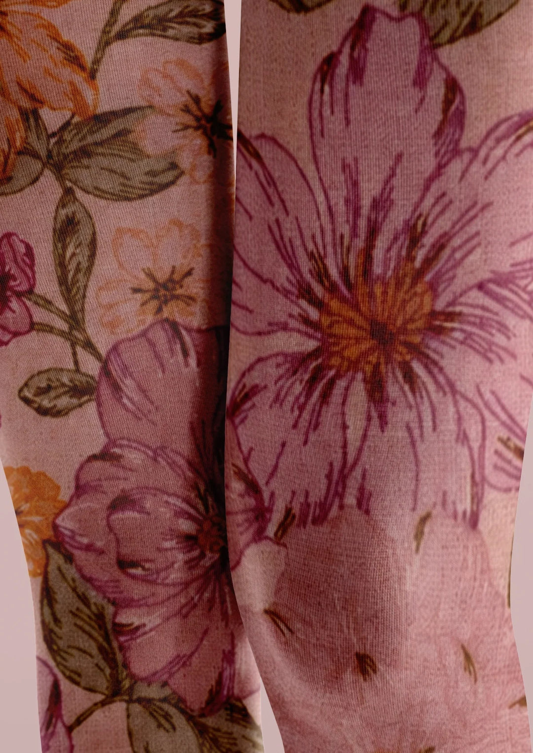 Women Pink Vintage Floral Print Tights and Hosiery Pantyhose