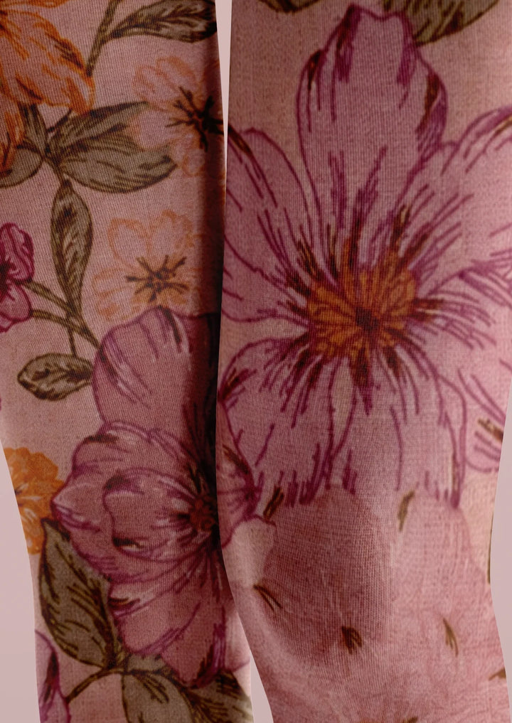 Women Pink Vintage Floral Print Tights and Hosiery Pantyhose