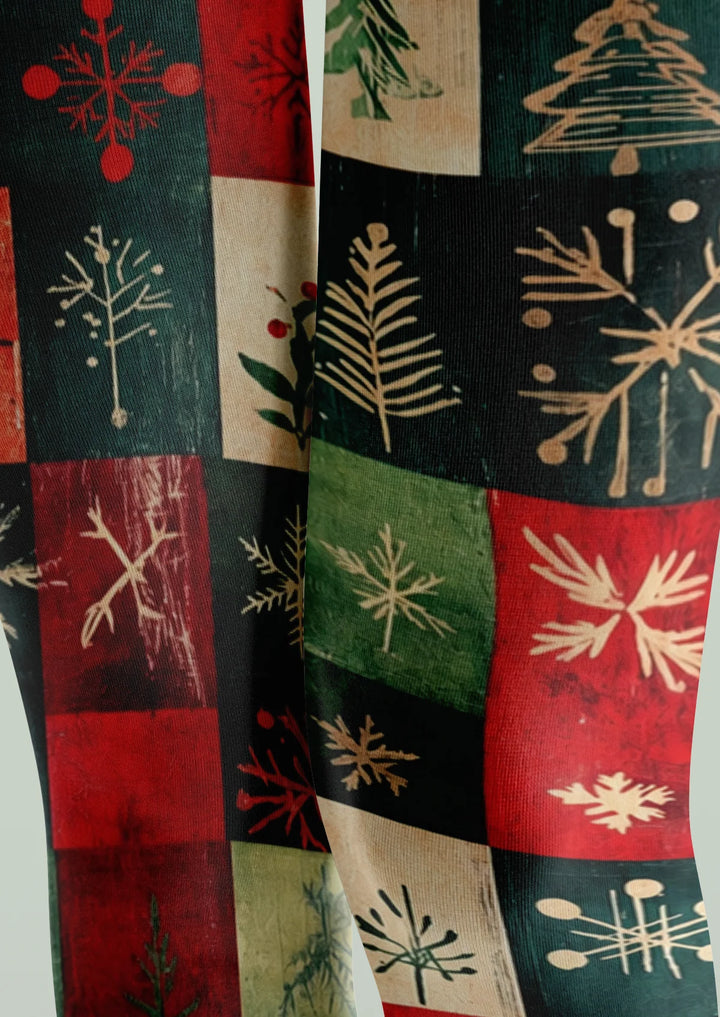 Green Christmas Patchwork Tights Hosiery Pantyhose