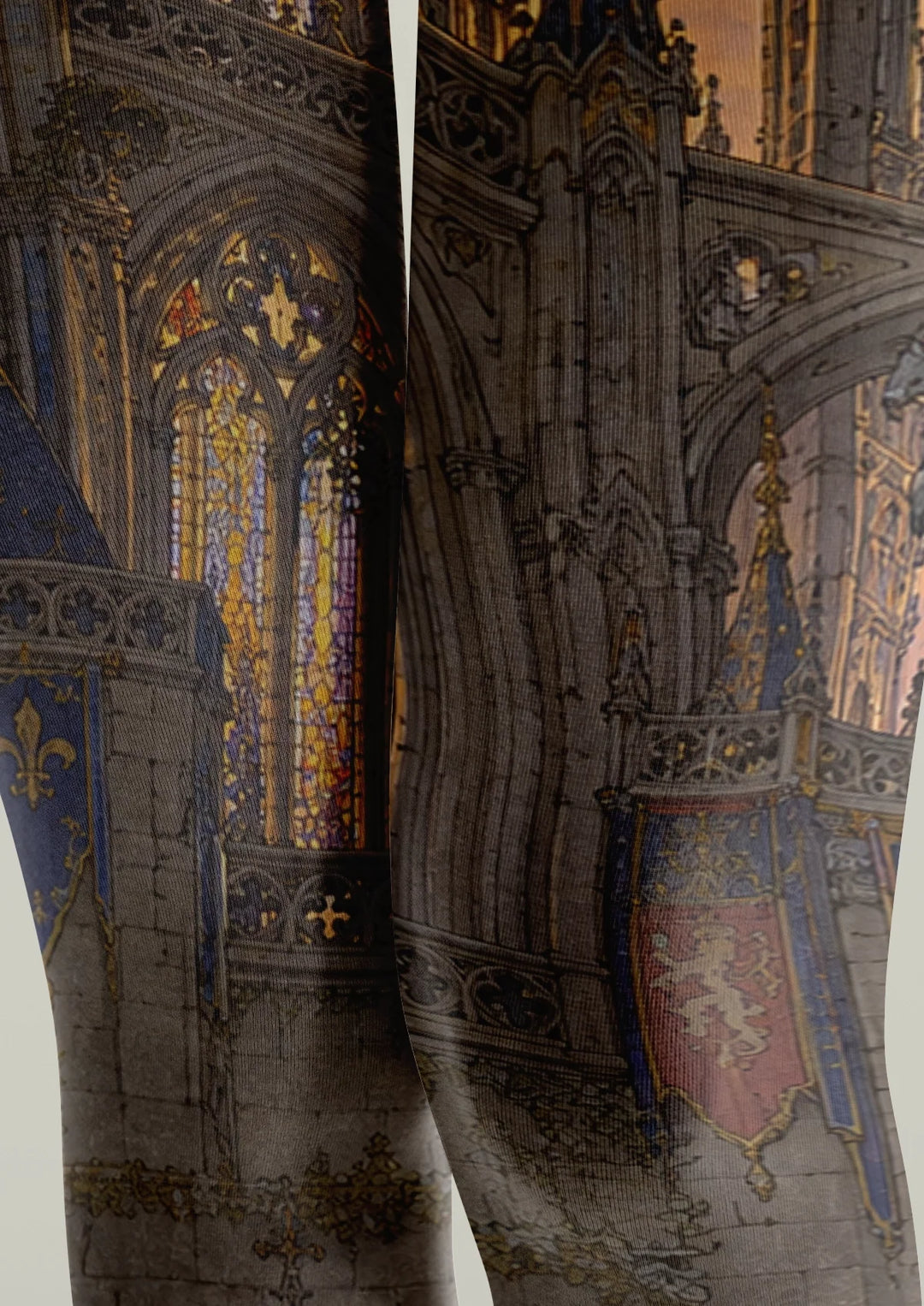 Women Gray Gothic Cathedral Print Tights and Hosiery Pantyhose