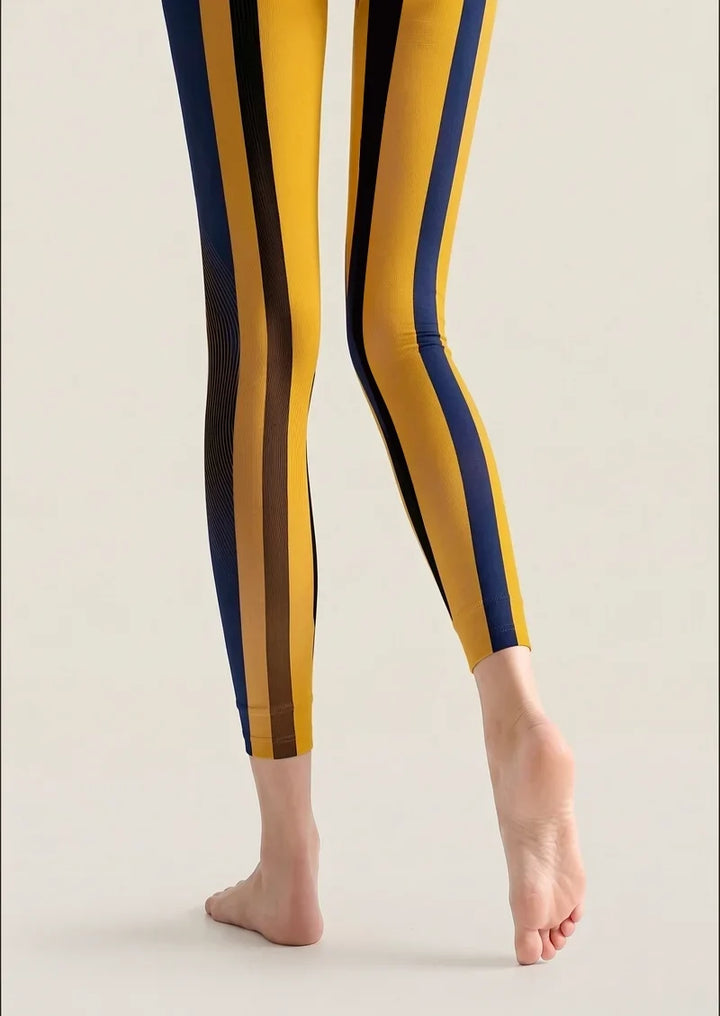 Women Modern Retro Striped Footless Tights Hosiery Pantyhose