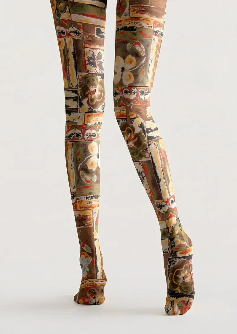 Women Nostalgic Stamps Graphic Print Tights Hosiery Pantyhose