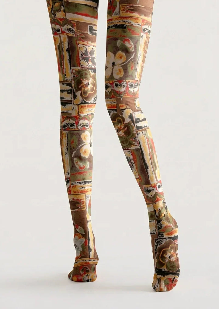 Women Nostalgic Stamps Graphic Print Tights Hosiery Pantyhose