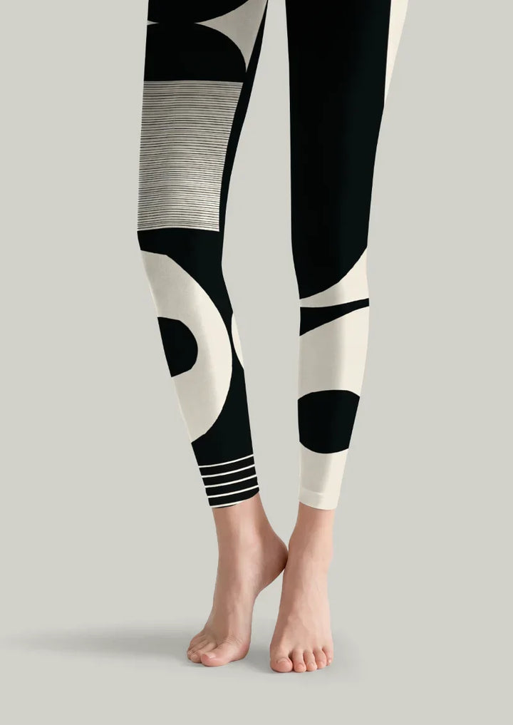 Black White Geometric Print Footless Tights Hosiery Pantyhose