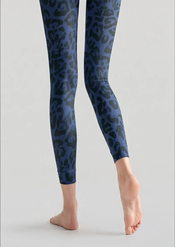 Blue Leopard Footless Tights Hosiery Pantyhose