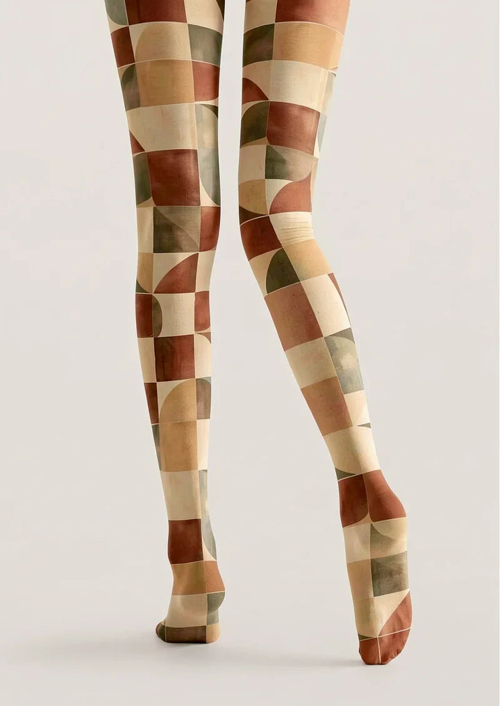 Caramel Grid Rhyme Tights Hosiery Pantyhose