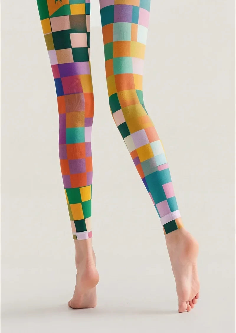 Candy Patchwork Checks Footless Tights Hosiery Pantyhose