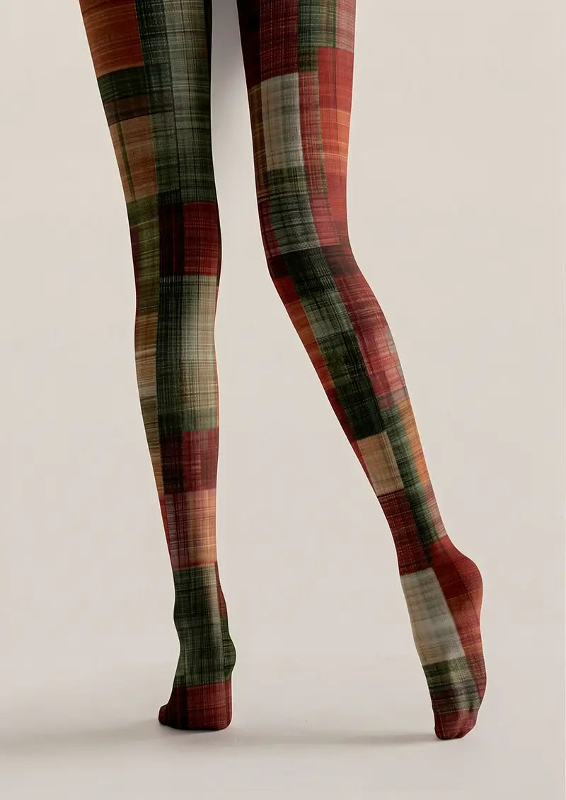Women Vintage Weave Check Patterned Tights Hosiery Pantyhose