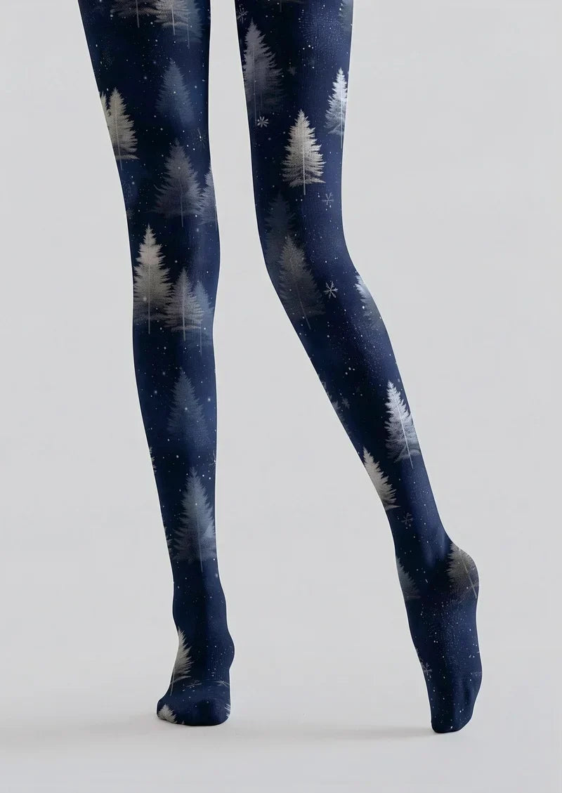 Blue Christmas Wonderland Tights Hosiery Pantyhose