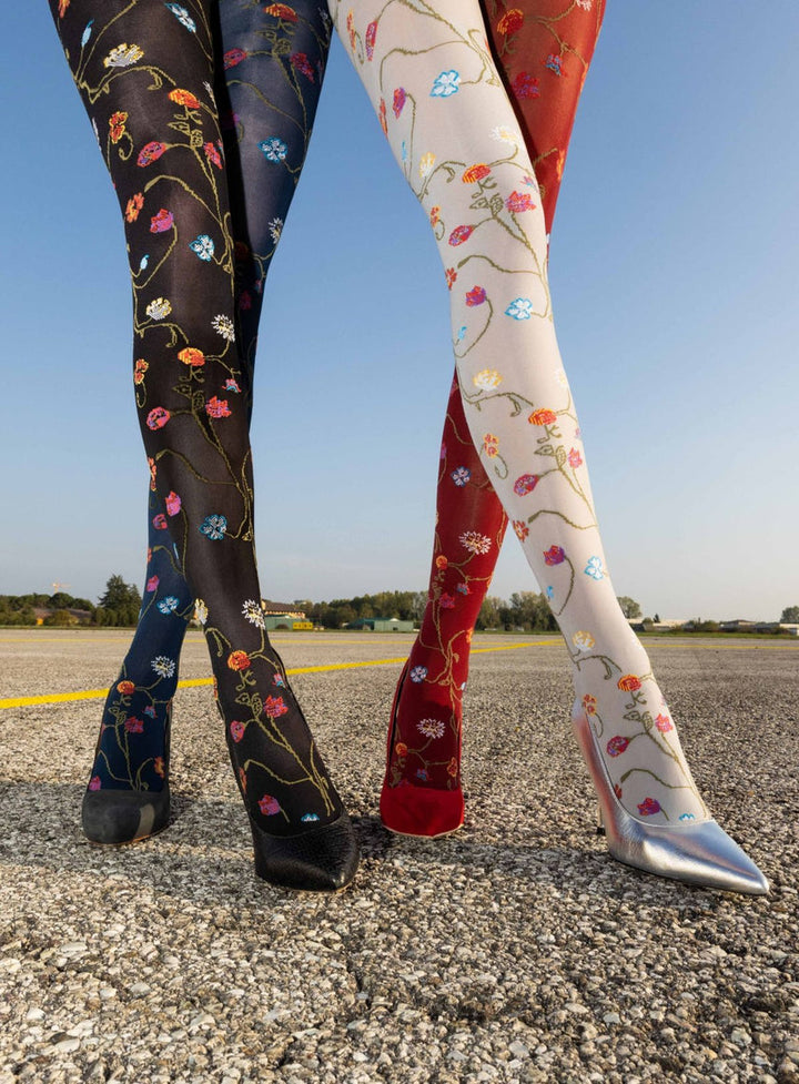 Platino Multicolor Floral Opaque Tights