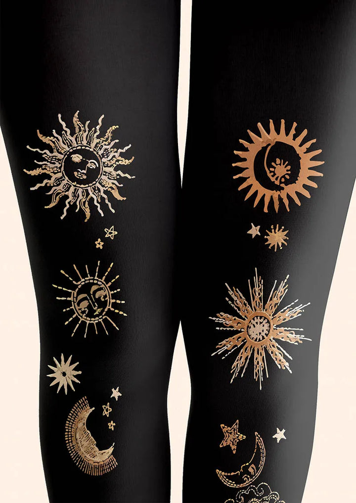 Women Bohemia Sun and Moon Spell Print Tights Hosiery Pantyhose