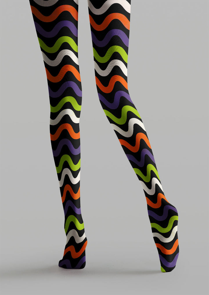 Women Colorful Wavy Stripe Printed Tights Hosiery Pantyhose