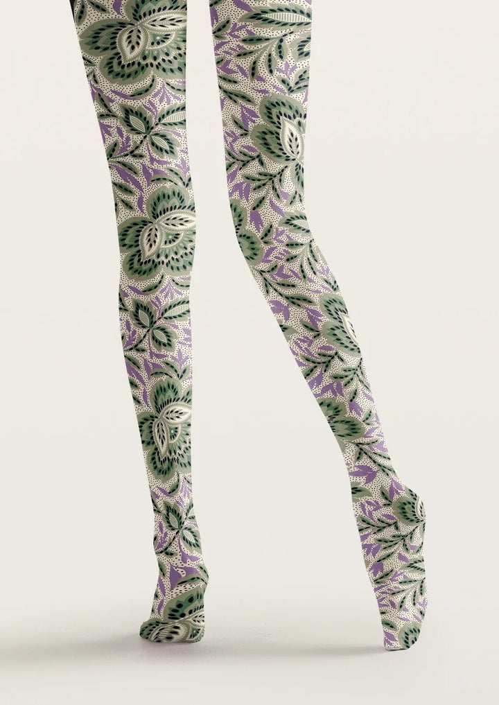 Sage Purple Paisley Garden Tights Hosiery Pantyhose
