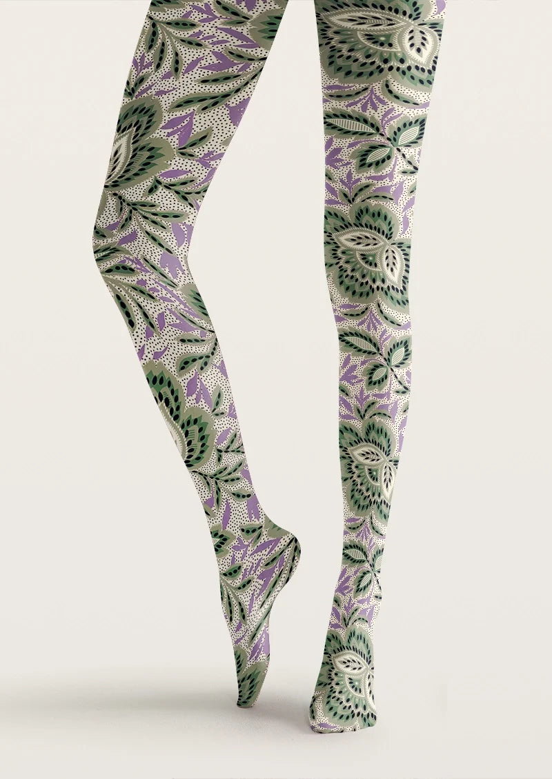 Sage Purple Paisley Garden Tights Hosiery Pantyhose